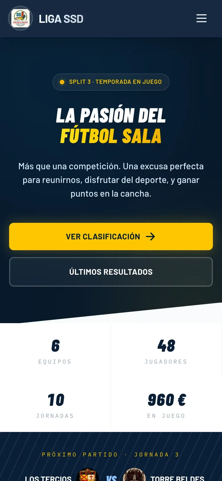 La web de Liga SSD en el móvil