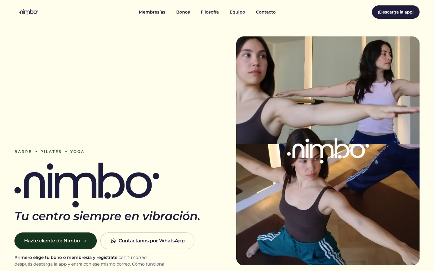 Web de Nimbo: estudio de barre, pilates y yoga